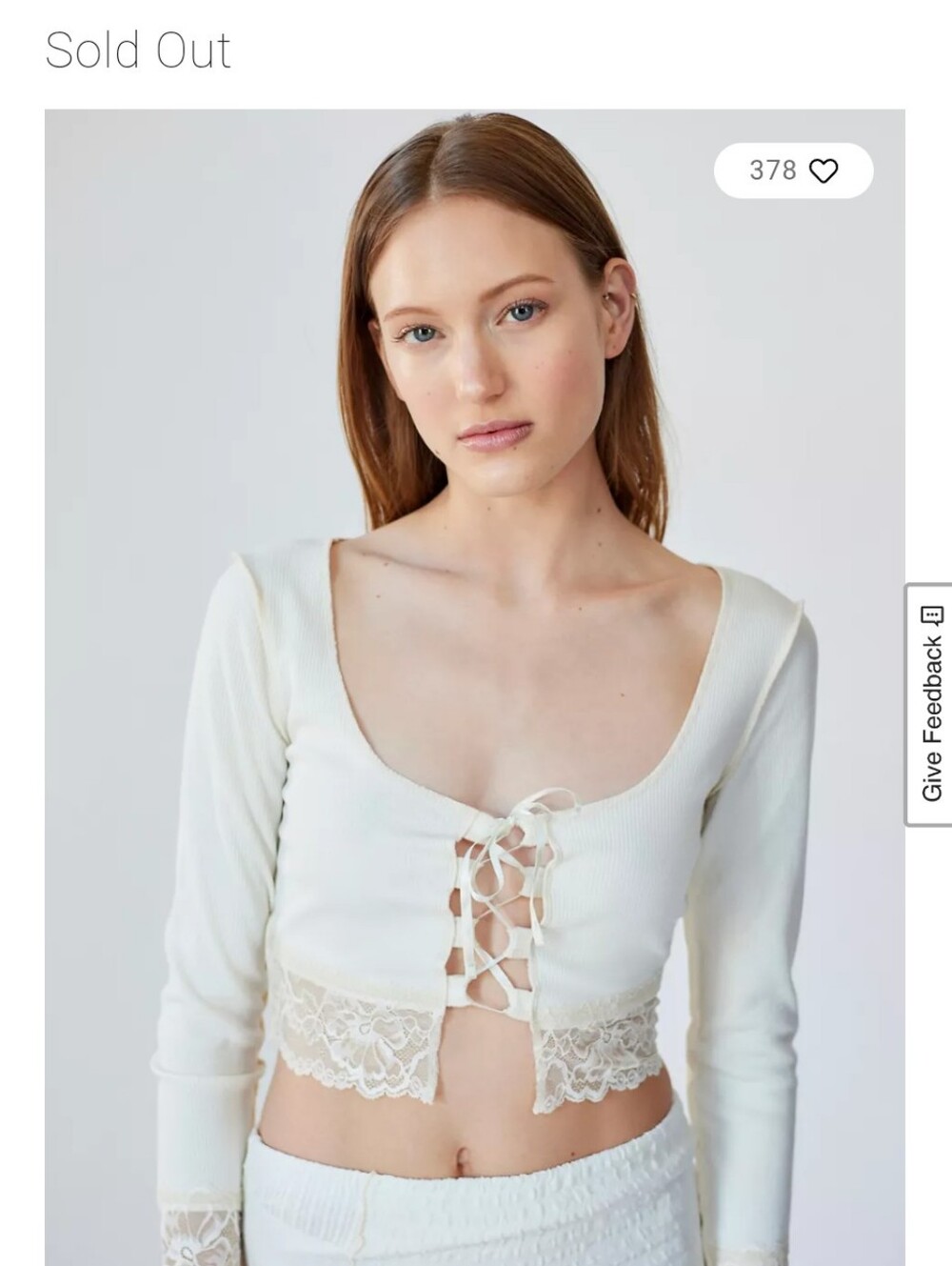 Women's Cream Lace-Trim Cropped Long Sleeve